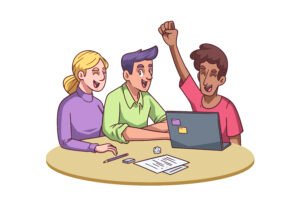 Group of 3 people having a good news about blog