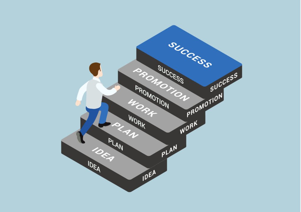 man going up step by step