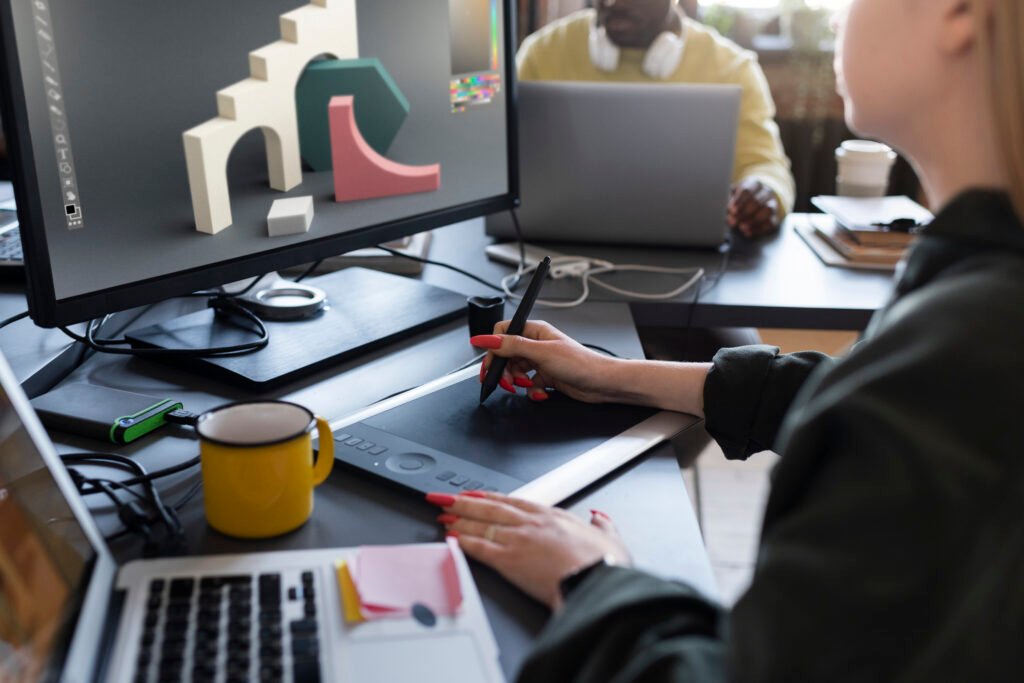 woman making design