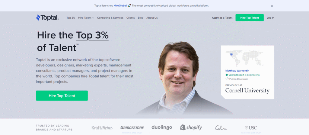 TopTal interface