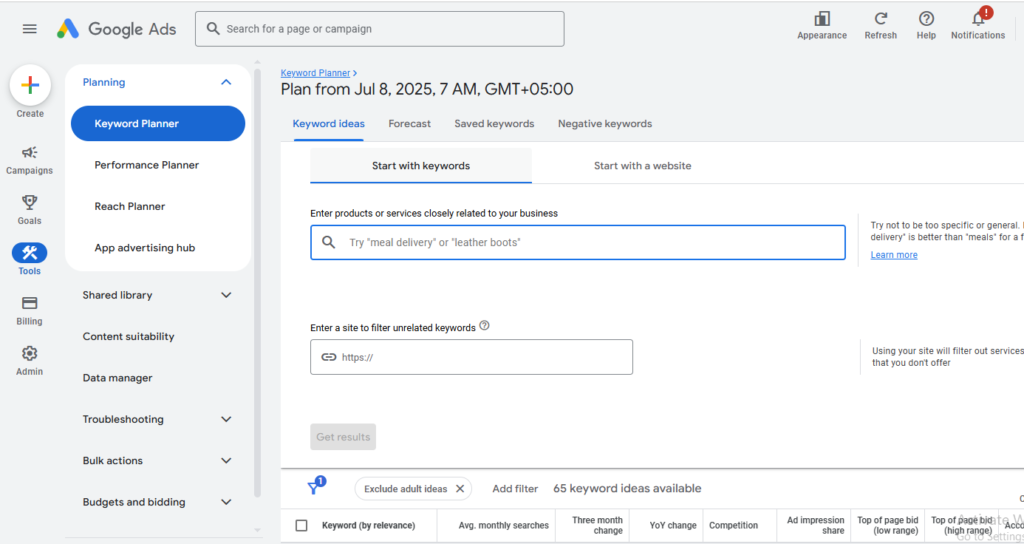 google keyword planner