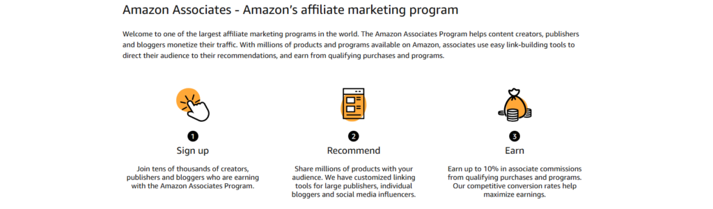 amazon affiliate program interface