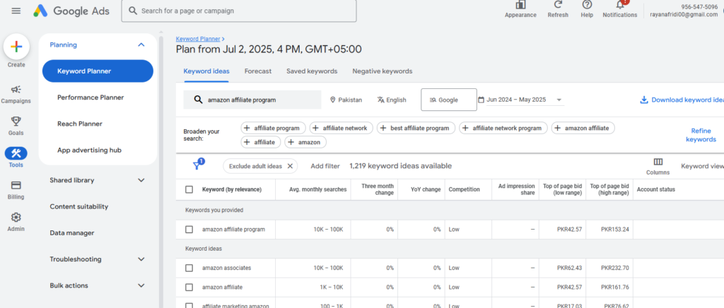 google keyword planner