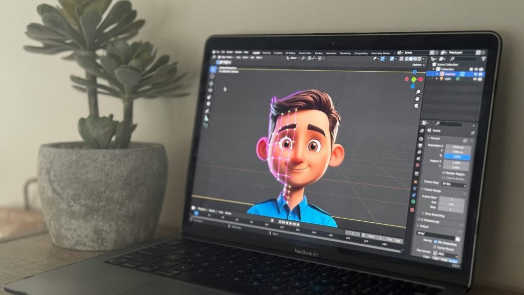 laptop and open window of animation character 