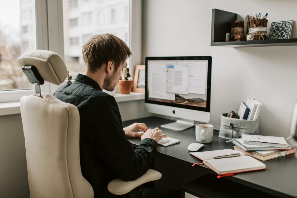 SEO consultant searching on computer
